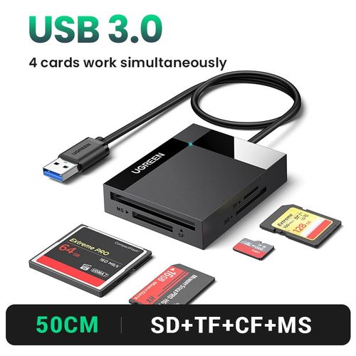 UGREEN Lecteur De Carte 4-en-1 USB3.0/USB-C Micro SD SD TF CF MS Carte Compact Flash Adaptateur pour Ordinateur Portable PC Multi OTG Lecteur de Carte  - Type USB3.0 4-in-1