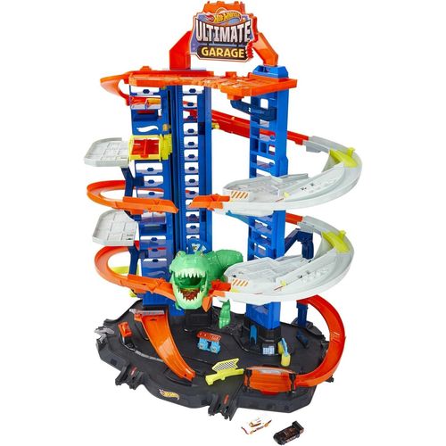Ultimate Garage City Vs Robo Beasts avec Piste De Course  Plusieurs Niveaux, Dinosaure T-Rex Mobile De 91 Cm, Comprend 2 Voitures, Jouet pour Enfant de 5 Ans et Plus, GJL14.[G466]