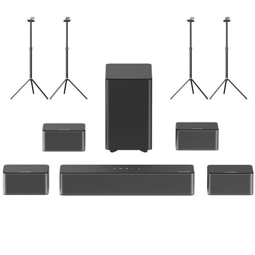 Ultimea Poseidon D80 Barre de son 7.1 + 2 paires de supports d'enceintes Steady 300,Dolby Atmos, puissance de crte de 460W, contrle par application,paramtres d'galiseur 10 bandes,Bluetooth 5.3