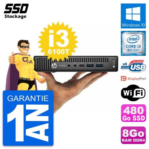 Ultra Mini PC HP 600 G2 DM Intel Core i3-6100T RAM 8Go SSD 480Go Windows 10 Wifi