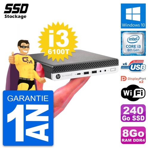 Ultra Mini PC HP 800 G3 DM Intel Core i3-6100T RAM 8Go SSD 240Go Windows 10 Wifi