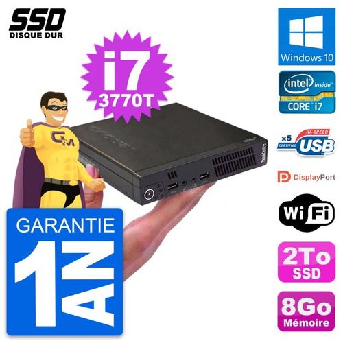 Ultra Mini PC Lenovo M72e Tiny USFF i7-3770T RAM 8Go SSD 2To Windows 10 Wifi