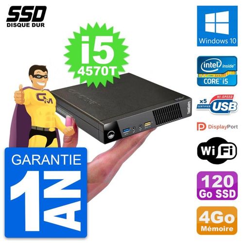Ultra Mini PC Lenovo M73 Tiny USFF i5-4570T RAM 4Go SSD 120Go Windows 10 Wifi