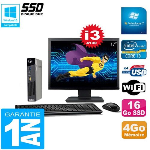 Ultra Mini PC Lenovo M73 USFF Tiny Core I3-4130 4Go 16Go SSD Wifi W7 Ecran 17