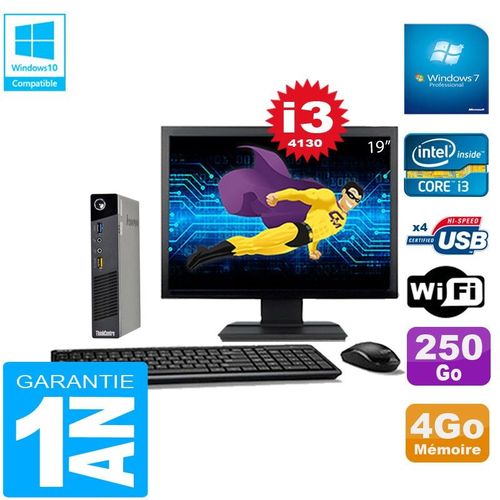 Ultra Mini PC Lenovo M73 USFF Tiny Core I3-4130 4Go 250Go Wifi W7 Ecran 19