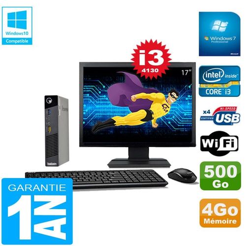 Ultra Mini PC Lenovo M73 USFF Tiny Core I3-4130 4Go 500Go Wifi W7 Ecran 17
