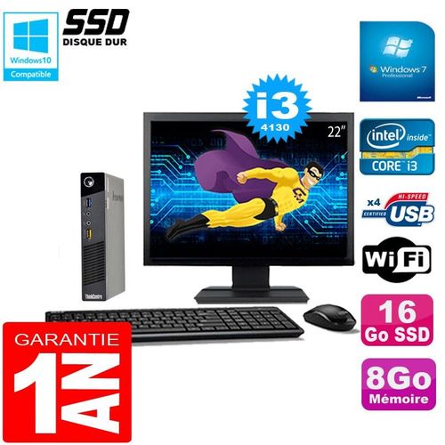 Ultra Mini PC Lenovo M73 USFF Tiny Core I3-4130 8Go 16Go SSD Wifi W7 Ecran 22
