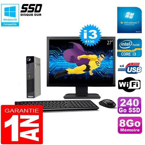 Ultra Mini PC Lenovo M73 USFF Tiny Core I3-4130 8Go 240Go SSD Wifi W7 Ecran 27