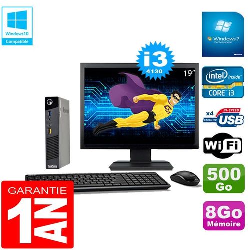 Ultra Mini PC Lenovo M73 USFF Tiny Core I3-4130 8Go 500Go Wifi W7 Ecran 19