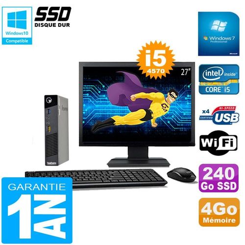 Ultra Mini PC Lenovo M73 USFF Tiny Core I5-4570 4Go 240Go SSD Wifi W7 Ecran 27