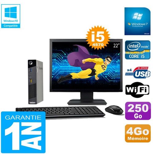 Ultra Mini PC Lenovo M73 USFF Tiny Core I5-4570 4Go 250Go Wifi W7 Ecran 22
