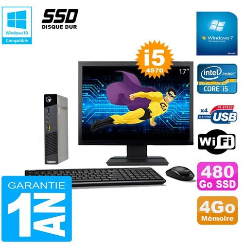 Ultra Mini PC Lenovo M73 USFF Tiny Core I5-4570 4Go 480Go SSD Wifi W7 Ecran 17