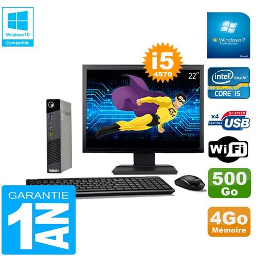 Ultra Mini PC Lenovo M73 USFF Tiny Core I5-4570 4Go 500Go Wifi W7 Ecran 22