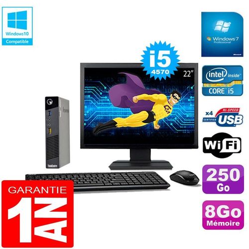 Ultra Mini PC Lenovo M73 USFF Tiny Core I5-4570 8Go 250Go Wifi W7 Ecran 22
