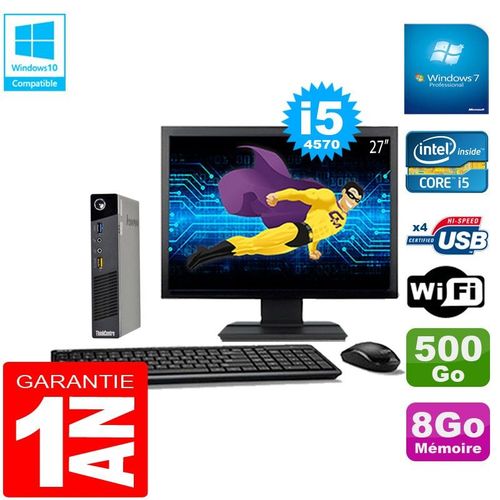 Ultra Mini PC Lenovo M73 USFF Tiny Core I5-4570 8Go 500Go Wifi W7 Ecran 27