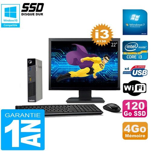 Ultra Mini PC Lenovo M73 USFF Tiny I3-4130 4Go 120Go SSD Wifi W7 Ecran 22