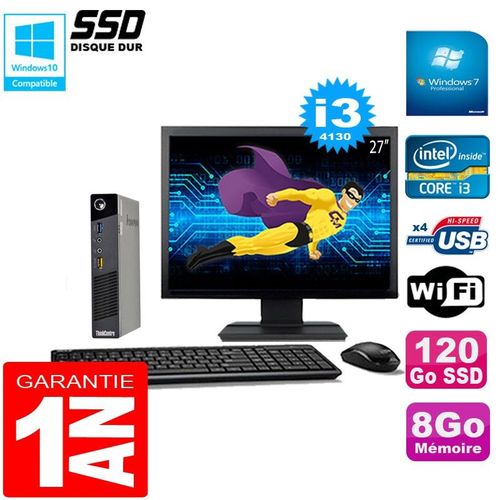 Ultra Mini PC Lenovo M73 USFF Tiny I3-4130 8Go 120Go SSD Wifi W7 Ecran 27