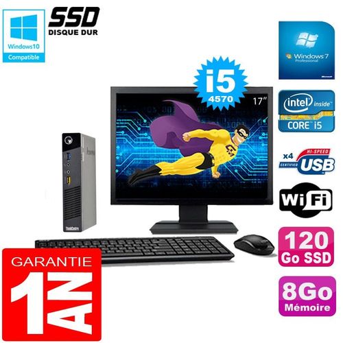 Ultra Mini PC Lenovo M73 USFF Tiny I5-4570 8Go 120Go SSD Wifi W7 Ecran 17