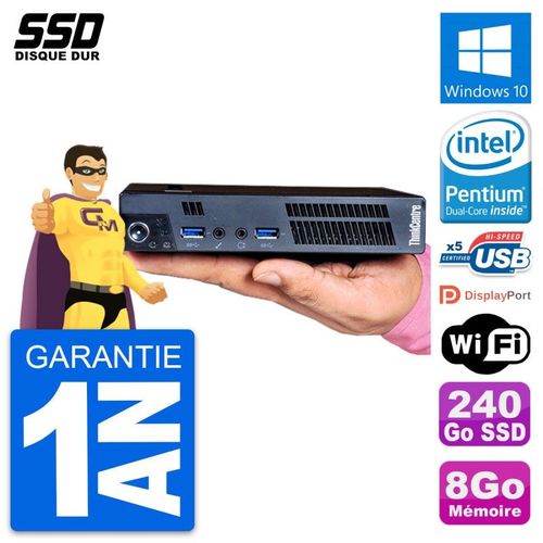 Ultra Mini PC Lenovo M92p Tiny Intel G2020T RAM 8Go SSD 240Go Windows 10 Wifi