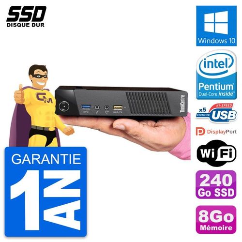 Ultra Mini PC Lenovo M93p Tiny Intel G3220T RAM 8Go SSD 240Go Windows 10 Wifi