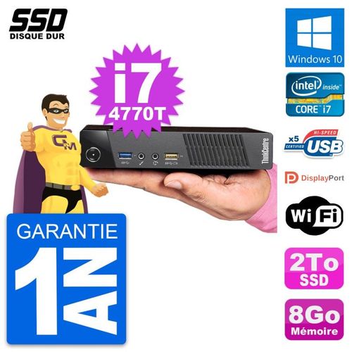 Ultra Mini PC Lenovo M93p Tiny Intel i7-4770T RAM 8Go SSD 2To Windows 10 Wifi