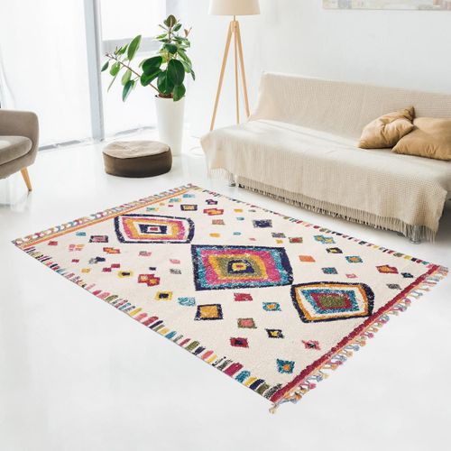 Tapis Berbre 200x290 Tiss Motif Ethnic Lyn5 Ourika Ivoire
