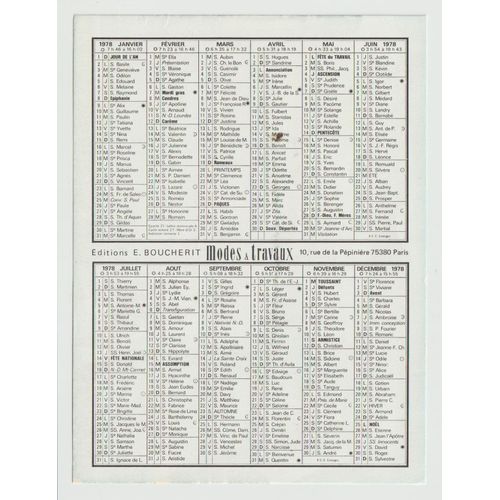 Un Calendrier Format Carte Postale 1978