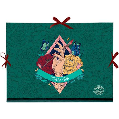 Un Carton  Dessin Dcor Viva La Viva Frida Kahlo - 28x38cm Pour Formats A4 Et 24 X 32 Cm - Fermeture 3 Rubans - Rsistant Et Pratique - Collection Frida Kahlo