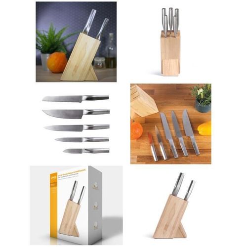 Un Set De Couteaux En Inox Socle En Bois Naturel Pour Une Dcoupe Exceptionnelle.