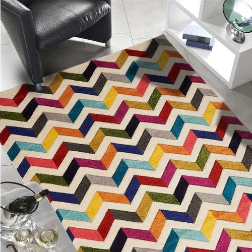 Tapis Salon 120x170 Tiss Multicolore Rectangle Motif Gomtrique Lyn6 Chevron