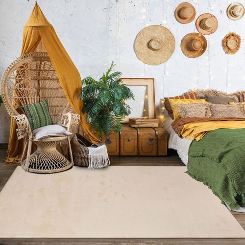 Unamourdetapis - Tapis Shaggy Poils Long Loftuni Beige 80x150 Cm - Tapis Entre...