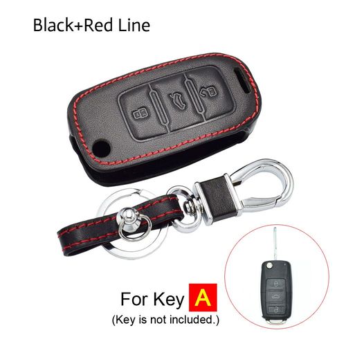 Une ligne rouge noire - tui  Cl De Voiture En Cuir, Housse  Rabat Pour Tlcommande, Pour Vw Volkswagen Polo Golf 7 Passat B6 B5 Up Coccinelle Tiguan Skoda Octavia Seat Ibiza Leon