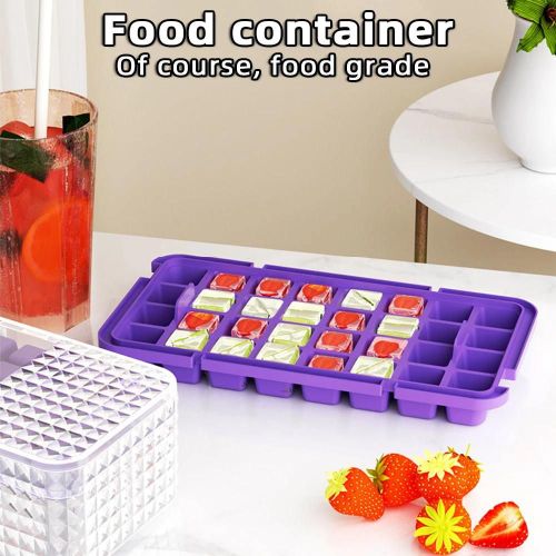 Une Touche Release 96 Grid Ice Cubes Maker Rfrigrateur Rutilisable Bote De Glaons Pour Boisson Froide Glace Purple 96 Grid