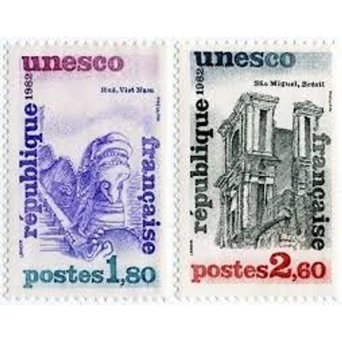 Unesco : Patroimoine Universel Sites Classs  Protger La Paire Anne 1982 Timbres De Service N 71 72 Yvert Et Tellier Luxe
