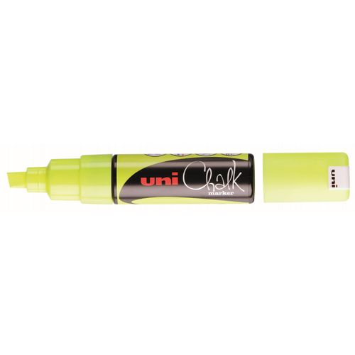 Uni-Ball Lot De 12 Marqueurs Craie Pte Biseaute Large Chalk Marker Pwe8k 8mm Jaune Fluo