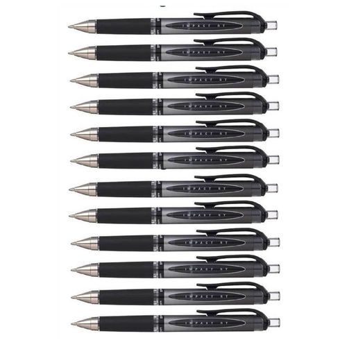 Uni-Ball Lot De 12 Rollers Encre Gel Impact Signo Broad Umn152/10s Auto Rtractable Grip Pointe Large 1mm Noir