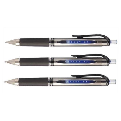Uni-Ball Lot De 3 Rollers Encre Gel Impact Signo Broad Umn152/10s Auto Rtractable Grip Pointe Large 1mm Bleu