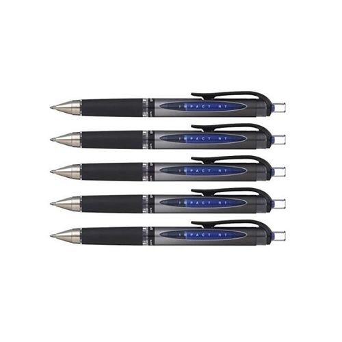 Uni-Ball Lot De 5 Rollers Encre Gel Impact Signo Broad Umn152/10s Auto Rtractable Grip Pointe Large 1mm Bleu