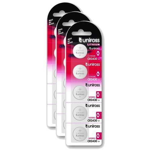 Uniross Lot De 3 Packs De 5 Piles Lithium Cr2430, 3v