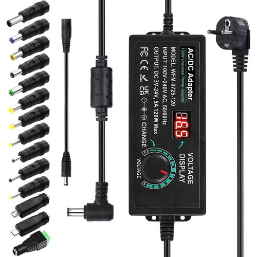 Universal Power Adapter 3v 24v 5a 120w Adjustable Ac/Dc Variable Power Supply,100v-240v Ac To Dc Converter With Led Display And 14 Tips And Pole Converter