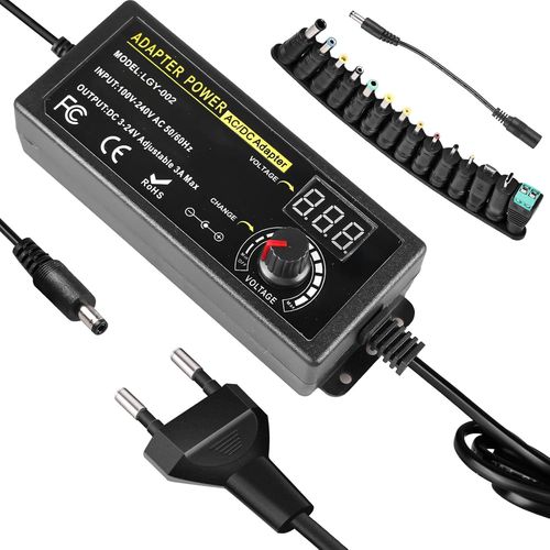 Universal Power Supply 3V-24V Power Supply 3A 72W Universal AC Adapter Adjustable AC/DC Power Adapter Charger with LED Voltage Indicator and 14 Tips for Home Electronics