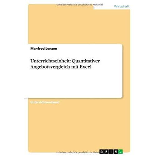 Unterrichtseinheit: Quantitativer Angebotsvergleich Mit Excel    Format Broch 
