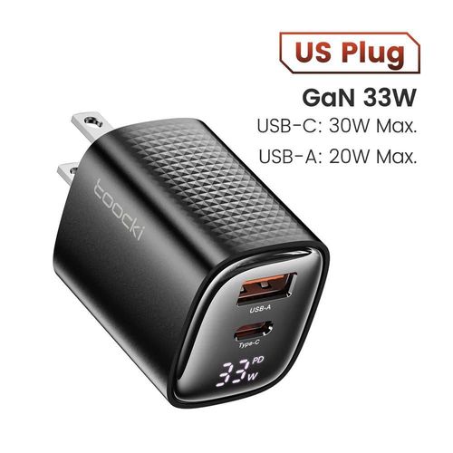 Us Black-Chargeur Usb Gan De 33w Avec Affichage Numrique Led, Charge Rapide Pd 3.0 Qc 3.0, Pour Samsung, Iphone 15 Pro Max Plus