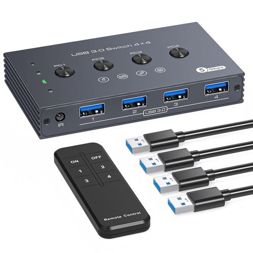 USB 3.0 Switch 4 PC Commutateur Slecteur de Commutation qui Partagent 4 Claviers USB,Souris,Imprimantes,Scanner avec Tlcommande