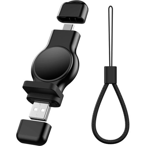 Usb-A & Usb-C Chargeur Sans Fil Pour Apple Watch Portable Iwatch Usb Charger,Travel Cordless Charger With Light Weight Magnetic Quick Charge For Apple Watch Series 7/6/5/4/3/2/1/Se(Black)