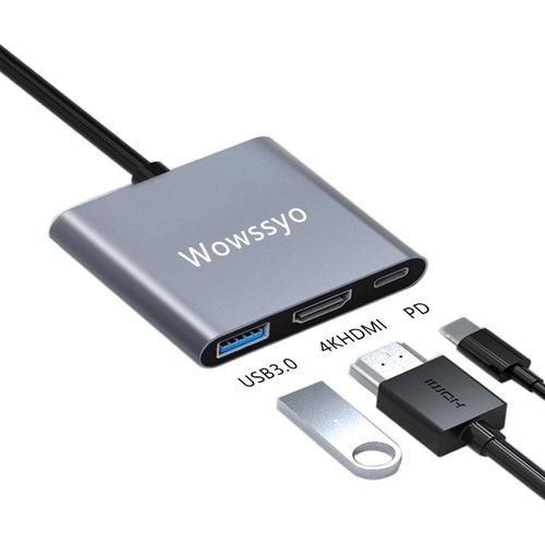 USB C 3 en 1, Adaptateur USB C en aluminium pour MacBook Pro/Air, HDMI 4K, PD 87W, Port USB 3.0, pour iPad Pro m1, XPS, Ordinateur Portable PC, Switch