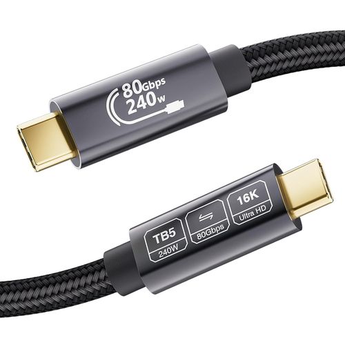 Usb C 80Gbps Cable Thunderbolt 5 2M,Bande Passante Unidirectionnelle Jusqu' 120Gbps,Supporte 240W, Vido 16K@30Hz 8K@60Hz,Profondeur De Couleur 12 Bits Pour Thunderbolt 4,Usb 4,Egpu,Laptop