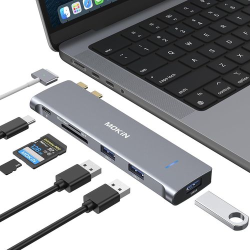 USB C Hub,Adaptateur for MacBook Air M1/M2 MacBook Pro 2021/2020/ 2019/2018,7 en 2 Adaptateur Mac avec 3USB 3.0,4K@60Hz HDMI,Lecture de Carte SD/TF,Thunderbolt 3 & USB C,Dock USB C for MacBook