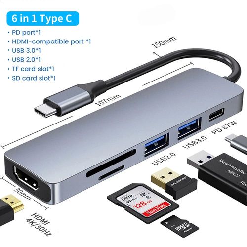 USB C HUB Type C vers RJ45 4K 30Hz HDMI VGA adaptateur SD TF USB 3.0 2.0 Docking PD 87W USB C sparateur pour MacBook Pro Air - Type 6 in 1