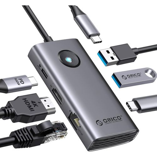 USB C Station d'accueil,6 en 1 Hub USB C avec Ethernet 2,5 G,HDMI 4K 60Hz,PD 100 W,2 x USB 3.0,USB C,5Gbps,Adaptateur USB C vers USB Compatible avec MacBook Pro Air XPS Lenovo